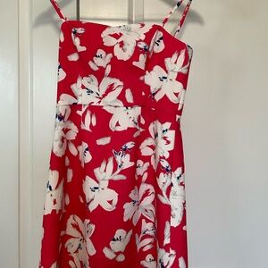 Floral Red and White Spaghetti Strap Dress